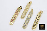 CZ Micro Pave Love Words Charms, Gold Rectangle Oblong Pendants #556, Inspirational Dog Tags