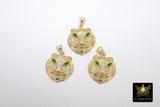 Tiger Head Pendant, CZ Micro Pave Gold Tiger Pendant with CZ Bail #2057, LSU Charms