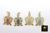 CZ Pave Turtle Charms, Gold Tortoise Pendants for Silver Sea Turtle Animal Beach Necklace