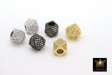 CZ Pave Cube Beads, Silver 10 mm Hexagon #215, Large Hole Black or Gold Square Spacer Beads