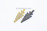 CZ Dagger Charms, Micro Pave Cubic Zirconia Arrowhead Charm #300, Gold or Black Plated Triangle Shape Arrow Pendants