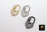 CZ Pave Lock and Key Clasps, Heart Screw Oval Clasp, Necklace Carabiner Lock Connectors #2332