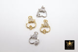 CZ Pave Gold Heart Lobster Clasps, Silver Heart Shape Claw #2352, Black Jewelry Clip Connectors