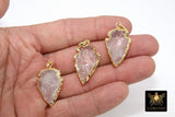 Arrowhead Charm Pendants,#664, Small Gold and Crystal Quartz Arrow Tribal Pendants