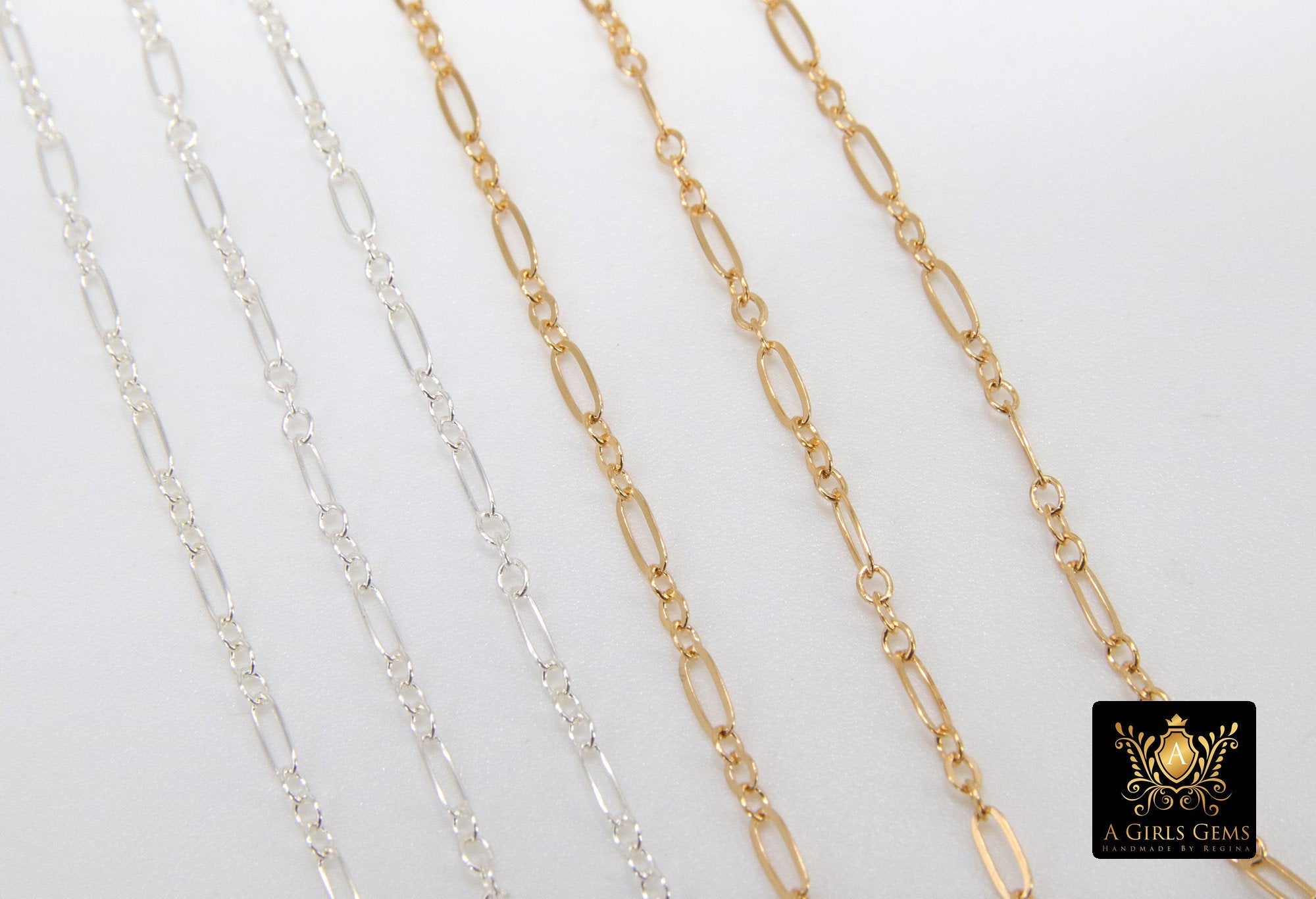 14 K Gold Filled Bar Jewelry Chains, 925 Sterling Silver Flat Cable CH# 758, 5.1 mm Unfinished Long and Short CH #858