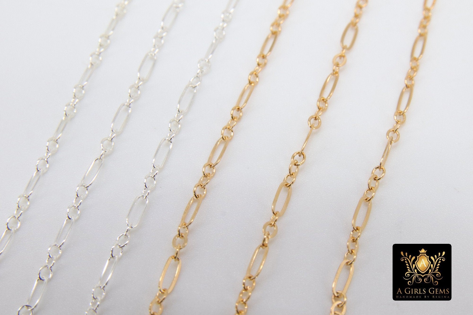 14 K Gold Filled Bar Jewelry Chains, 925 Sterling Silver Flat Cable CH# 758, 5.1 mm Unfinished Long and Short CH #858