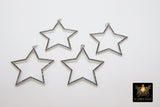 Star Crystal Charm Pendants, CZ Pave Large Silver, Black CZ