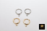 Smooth Lever back Round Ear Ring Parts, 12 mm or 14 mm Gold or Silver Hoop Huggie, AG 2496