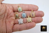 CZ Pave Turtle Charms, Gold Tortoise Pendants for Silver Sea Turtle Animal Beach Necklace