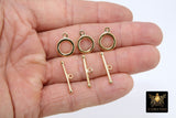 Gold Plated Toggle Clasp Set, Ball End 12 x 16.25 Toggle Ring #2375, 23 mm Ball End T Bar Jewelry Findings