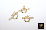 Gold Plated Toggle Clasp Set, Ball End 12 x 16.25 Toggle Ring #2375, 23 mm Ball End T Bar Jewelry Findings