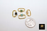 Gold CZ Mini Oval Screw Clasps, #2303 Emerald, Blue
