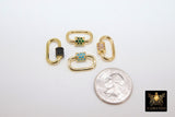 Gold CZ Mini Oval Screw Clasps, #2303 Emerald, Blue