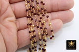 22 k Gold Ruby Rosary Chain, 4 mm Gold Pyrite Chain CH #449, Beaded Wire Wrap