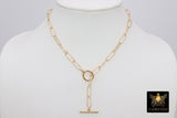 14 K Gold Large Toggle Bar Necklace, Large Double Wrap Rectangle Oval Chain Link Everyday Choker