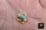 CZ Micro Pave Frog Connectors, Gold 3D Colorful Amphibian Blue Turquoise #643, Green Toad Pendant Bead