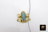 CZ Micro Pave Frog Connectors, Gold 3D Colorful Amphibian Blue Turquoise #643, Green Toad Pendant Bead