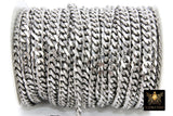 Silver Flat Curb Chain, 10.5 mm Stainless Steel Large Heavy CH# 210, 304 Fancy Cuban Diamond Cut Oval Unfinished Chains