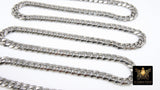 Silver Flat Curb Chain, 10.5 mm Stainless Steel Large Heavy CH# 210, 304 Fancy Cuban Diamond Cut Oval Unfinished Chains
