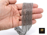 Stainless Steel Chain, 304 Silver Flat Dainty Curb Chains CH #213, 7 mm Unfinished Flat Diamond Cut Chains