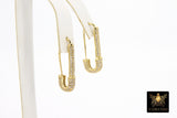 CZ Micro Pave Safety Pin Earrings Gold Rainbow Hook, Huggie Hoops Stud Earrings Wire Hooks, LGBT Pride Links