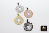 CZ Pave Starburst Charms, Cubic Zirconia Star for Necklace, Bracelet