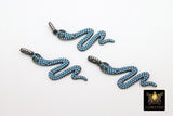 Snake Charms, Cubic Zirconia Bail Large CZ Green Eye Serpents, Blue Turquoise Gold