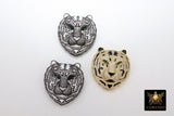Tiger Head Pendant, AG #663, CZ Micro Pave Gold Tiger Pendant with Bail