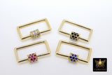 CZ Pave Carabiner Lock, Gold Rectangle Screw Clasps, Colorful Interlocking Clasp for Necklace