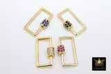 CZ Pave Carabiner Lock, Gold Rectangle Screw Clasps, Colorful Interlocking Clasp for Necklace