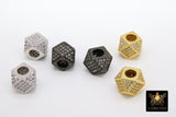 CZ Pave Cube Beads, Silver 10 mm Hexagon #215, Large Hole Black or Gold Square Spacer Beads