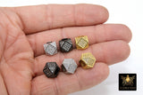 CZ Pave Cube Beads, Silver 10 mm Hexagon #215, Large Hole Black or Gold Square Spacer Beads