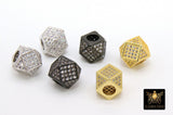 CZ Pave Cube Beads, Silver 10 mm Hexagon #215, Large Hole Black or Gold Square Spacer Beads