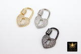 CZ Pave Lock and Key Clasps, Heart Screw Oval Clasp, Necklace Carabiner Lock Connectors #2332