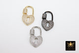 CZ Pave Lock and Key Clasps, Heart Screw Oval Clasp, Necklace Carabiner Lock Connectors #2332