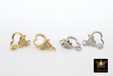 CZ Pave Gold Heart Lobster Clasps, Silver Heart Shape Claw #2352, Black Jewelry Clip Connectors