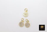 Silver Oxidized CZ Pave Disc Charm, 14 K Gold, 925 Sterling Silver Round Cubic Zirconia Charms # 2142