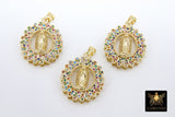 Gold Jesus Virgin Mary Charms, #598, CZ Micro Pave Religious Connector Beads or Slide Bead Pendants