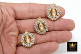 Gold Jesus Virgin Mary Charms, CZ Micro Pave Connector Beads or Slide Bead Pendants # 598, Gold Round Disc CZ Beads
