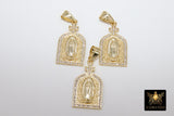 Gold Jesus Virgin Mary Charms, CZ Micro Pave Religious Pendants, Matte Gold Cross #919