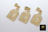 Gold Jesus Virgin Mary Charms, CZ Micro Pave Religious Pendants, Matte Gold Cross #919