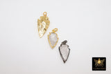 Arrowhead Charm Pendants,#664, Small Gold and Crystal Quartz Arrow Tribal Pendants