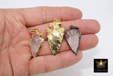 Arrowhead Charm Pendants,#664, Small Gold and Crystal Quartz Arrow Tribal Pendants