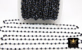 Gunmetal Black AB Rosary Chain, 4 mm Black Wire Wrapped Bead Chains CH# 335, Jewelry Findings