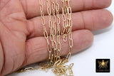 14 K Gold Filled Paperclip Chain, 7.3 mm 925 Silver or 14 20 Gold Unfinished Rectangle Drawn Chains CH# 755, By The Foot