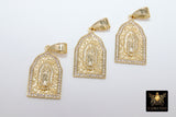 Gold Jesus Virgin Mary Charms, CZ Micro Pave Religious Pendants, Matte Gold Cross #926