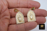 Gold Jesus Virgin Mary Charms, CZ Micro Pave Pendants, Matte Gold Cross #926