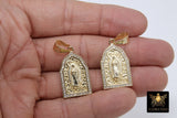 Gold Jesus Virgin Mary Charms, CZ Micro Pave Pendants, Matte Gold Cross #926