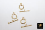 Gold Plated Toggle Clasp Set, Ball End 12 x 16.25 Toggle Ring #2375, 23 mm Ball End T Bar Jewelry Findings