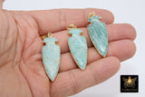 Amazonite Arrowhead Charm, Genuine Amazonite Gold Arrow Tribal Pendants, AG 2602